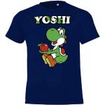 Marineblaue Casual Kurzärmelige Super Mario Yoshi Rundhals-Ausschnitt Printed Shirts für Kinder & Druck-Shirts für Kinder aus Baumwolle Größe 128 