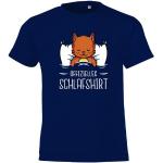 Marineblaue Casual Kurzärmelige Rundhals-Ausschnitt Printed Shirts für Kinder & Druck-Shirts für Kinder mit Katzenmotiv aus Baumwolle für Jungen Größe 128 