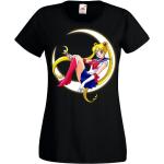 Reduzierte Kurzärmelige Sailor Moon Rundhals-Ausschnitt T-Shirts enganliegend für Damen 