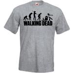 Graue Motiv Casual Kurzärmelige The Walking Dead Rundhals-Ausschnitt Statement-Shirts aus Baumwolle mit Kapuze für Herren Größe 5 XL 