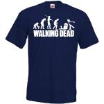 Marineblaue Motiv Casual Kurzärmelige The Walking Dead Rundhals-Ausschnitt Statement-Shirts aus Baumwolle mit Kapuze für Herren Größe 5 XL 
