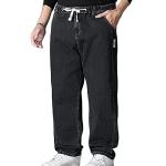 Schwarze Unifarbene Hip Hop Atmungsaktive Straight Leg Jeans aus Baumwollmischung für Herren Größe 6 XL 