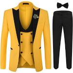 YOUTHUP Herren Anzug Slim Fit 3 Teiliger Herrenanzug Modern Smoking mit Fliege und Broschen für Hochzeit Abschlussball, Gelb, XL