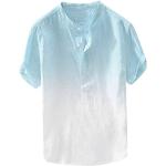 Hellblaue Karo Doppelkragen Herrenjeanshemden mit Reißverschluss aus Leinen Handwäsche Größe 10 XL für Partys für den für den Herbst 