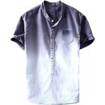 Anthrazitfarbene Karo Stehkragen Herrenjeanshemden aus Flanell Handwäsche Größe 4 XL für Partys für den für den Sommer 