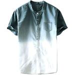 Pastellblaue Karo Stehkragen Herrenjeanshemden mit Knopf aus Flanell Handwäsche Größe 5 XL für Partys für den für den Sommer 