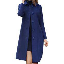 Yowablo Windbreaker Frauen Fit Mid Long Single Breasted Mantel Revers Jacke Mantel Outwear Trench Windbreaker (3XL,1Kriegsmarine)