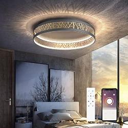 Yuanfenghua LED Deckenleuchte Mit Fernbedienung und App-Steuerung Dimmbar Schlafzimmer Lampe, Rund Schwarz Gold Aushöhlen Design Wohnzimmer