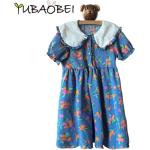 Blaue Blumenmuster Casual Druckkleider & bedruckte Kinderkleider für Mädchen Größe 86 für den für den Sommer 