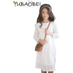 Dunkelblaue Langärmelige Kinderspitzenkleider aus Spitze Handwäsche für Mädchen 
