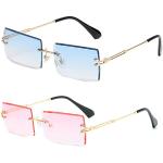 YUELUQU Retro Rahmenlose Sonnenbrille für Damen Herren Mode Retro Rechteck Brille Quadratische durchsichtige Sonnenbrille (B-blau+rosa)
