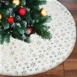 Weiße Runde Weihnachtsbaumdecken mit Ornament-Motiv aus Kunstfell 