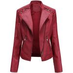 Reduzierte Rote Mini Stehkragen Kurze Lederjacken mit Reißverschluss aus Leder für Damen Größe XXL für den für den Herbst 