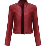 YYNUDA Damen Lederjacke Kurz Bikerjacke Stehkragen Reißverschluss Leder Jacke Übergangsjacke für Herbst Frühling（Rot S）