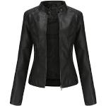 Reduzierte Schwarze Mini Stehkragen Kurze Lederjacken mit Reißverschluss aus Leder für Damen Größe XS für den für den Herbst 