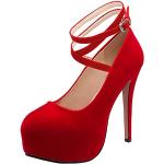 Rote Runde Pfennigabsatz High Heels & Stiletto-Pumps mit Riemchen aus Veloursleder rutschfest für Damen Größe 46 