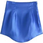 Blaue Sexy Mini Damenmäntel aus Satin Größe L 