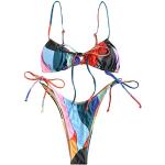Bunte Color Blocking Zaful String Bikinis ohne Verschluss aus Polyester gepolstert für Damen Größe XL 2-teilig für den für den Sommer 