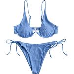 Reduzierte Blaue Animal-Print Zaful Push Up Bikinis aus Polyester gepolstert für Damen Größe S 2-teilig 