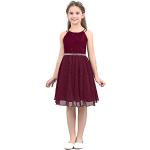 Burgundfarbene Ärmellose V-Ausschnitt Kinderfestkleider mit Reißverschluss aus Chiffon für Mädchen Größe 158 