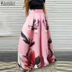 Rosa Blumenmuster Maxi Druckröcke mit Schnalle aus Polyester für Damen Größe 5 XL Große Größen für den für den Sommer 
