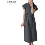 Dunkelgraue Oversize Kurzärmelige Freizeitkleider mit Kuhmotiv mit Schnalle aus Polyester für Damen Größe 5 XL für den für den Sommer 
