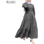 Khakifarbene Karo Langärmelige Langarmkleider aus Polyester für Damen Größe 5 XL für den für den Sommer 