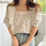 Rosa Blumenmuster Casual T-Shirts mit Rüschen aus Baumwolle für Damen Größe 5 XL für den für den Sommer 