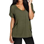 Armeegrüne Kurzärmelige V-Ausschnitt T-Shirts für Damen Größe 3 XL für den für den Sommer 