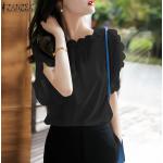 Schwarze Unifarbene Elegante Langärmelige Rundhals-Ausschnitt T-Shirts aus Spitze für Damen Größe 5 XL für den für den Sommer 