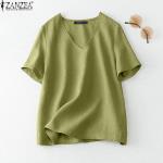 Grüne Langärmelige V-Ausschnitt T-Shirts aus Baumwolle für Damen Größe 5 XL für den für den Sommer 