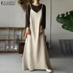 Beige Unifarbene Casual Ärmellose Sommerkleider mit Schnalle aus Baumwolle für Damen Größe 5 XL für den für den Sommer 