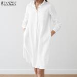 Dunkelblaue Casual Langärmelige Sommerkleider aus Baumwolle für Damen Größe 5 XL Große Größen für den für den Sommer 
