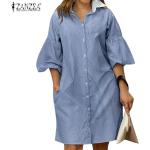 Hellblaue Casual 3/4-ärmelige Freizeitkleider aus Polyester für Damen Größe 5 XL für den für den Sommer 