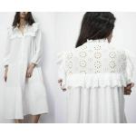 Zara Midi Kleid Gaze Lochstickerei Ecru White Long Tiered Gauze Dress