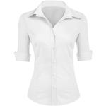 Reduzierte Weiße Unifarbene 3/4-ärmelige Zeagoo V-Ausschnitt Hemdblusen mit Knopf aus Baumwolle für Damen Größe M für den für den Sommer 
