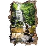 Zen Steine vor Wasserfall Wanddurchbruch im 3D-Look, Wand- oder Türaufkleber Format: 62x42cm, Wandsticker, Wandtattoo, Wanddekoration