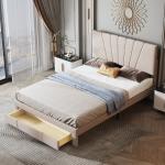 Reduzierte Beige Moderne Polsterbetten mit Bettkasten aus Leder mit Schublade 140x200 
