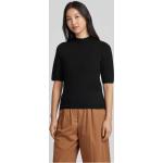 Schwarze Halblangärmelige Zero Stehkragen T-Shirts aus Viskose für Damen Größe XS 