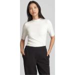 Offwhitefarbene Halblangärmelige Zero Stehkragen T-Shirts aus Viskose für Damen Größe S 