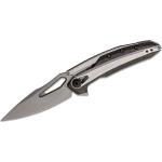 Zero Tolerance ZT-0990 Flipper Knife Stonewashed Drop Point Blade, Carbon Fiber Handles with Steel O