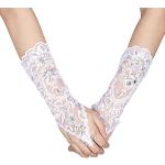 Offwhitefarbene Sexy Fingerlose Handschuhe & Halbfinger-Handschuhe mit Ornament-Motiv aus Mesh für Damen Einheitsgröße für die Braut 