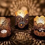 Reduzierte Schwarze Moderne Runde Oster-Teelichthalter mit Ornament-Motiv matt aus Metall 3-teilig 