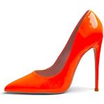 Neonorange Lack-Optik Elegante Runde Pfennigabsatz High Heels & Stiletto-Pumps ohne Verschluss aus Lackleder für Damen Größe 41 