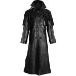 Schwarze Gesteppte Gothic Maxi Trenchcoats lang aus Leder mit Kapuze für Herren Größe XXL für den für den Herbst 