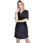 Reduzierte Schwarze Unifarbene Kurzärmelige Zhrill Midi Rundhals-Ausschnitt Shirtkleider aus Polyester für Damen Größe XS 