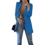 ZICUE Frauen Einfarbige Blazer Jacken Casual Offene Front Langarm Revers Kragen Taschen Büro Blazer Arbeitskleidung Dunkelblau S