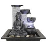 Schwarze Asiatische Kiom LED Zimmerbrunnen mit Buddha-Motiv aus Stein 