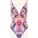 Pinke Blumenmuster ZIMMERMANN Wear V-Ausschnitt Badeanzüge mit hohem Beinausschnitt aus Polyamid mit verstellbaren Trägern für Damen Größe S 