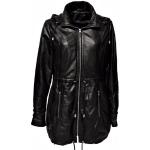 Schwarze Zimmert Ledermoden V-Ausschnitt Kapuzenmäntel mit Reißverschluss aus Leder mit Kapuze für Damen Größe XL für den für den Herbst 